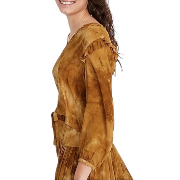 LN Madewell Tie-Dye Ruffle Shoulder Cropped Blouse in Egyptian Gold Tie Dye - M - Picture 3 of 16
